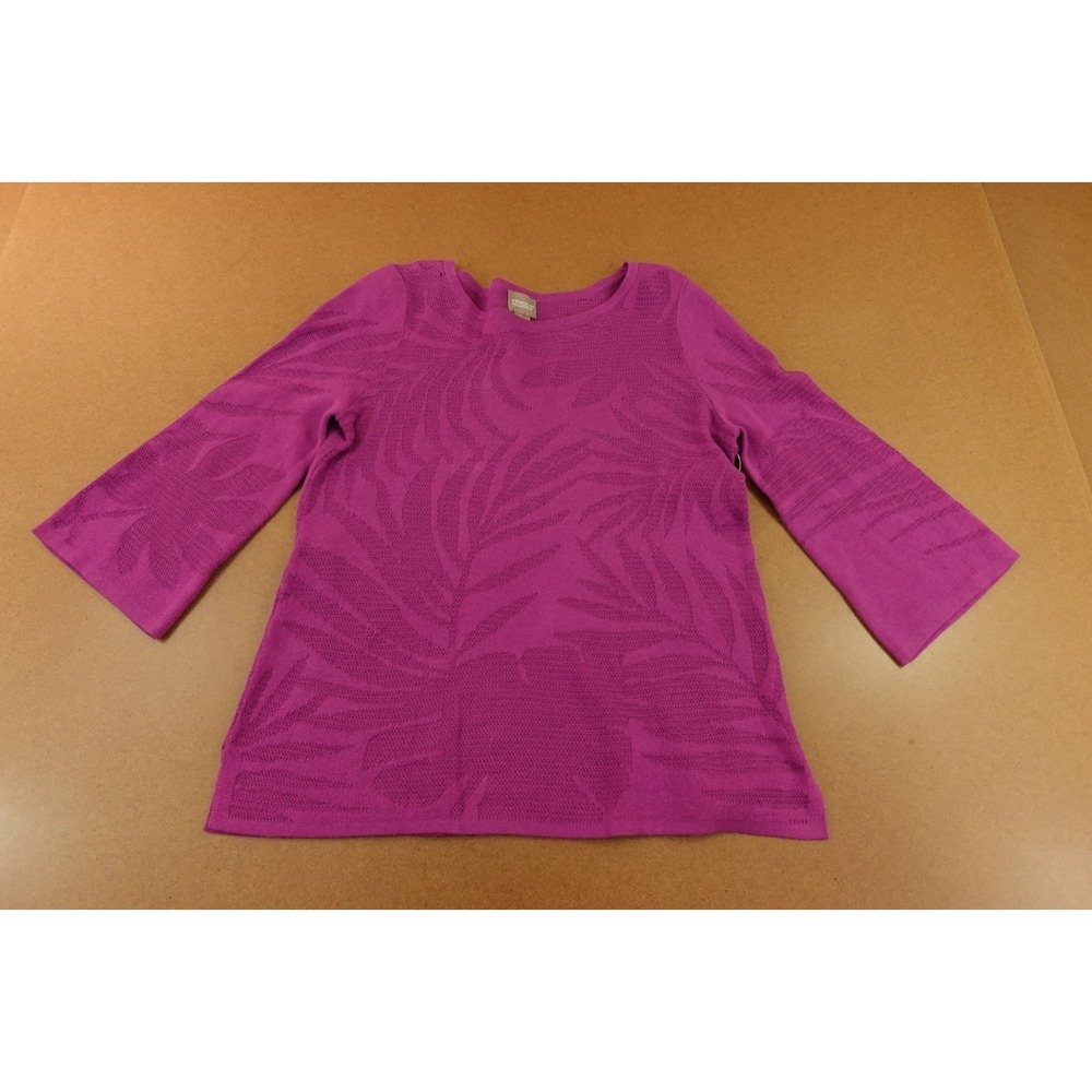 Chico's Womens Medium‎ Magenta Tropical Knit 3/4 Sleeve Boat Neck Sweater NWT